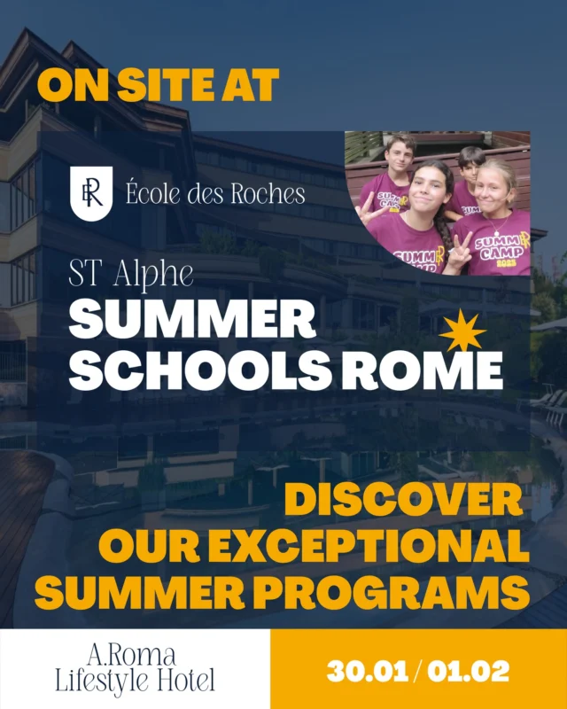 École des Roches will be attending the Rome Study Travel Salon, a key professional event bringing together international actors in the summer camp sector.

This Meet Up will be the perfect opportunity to unveil our Summer Camp 2026, with its enhanced programme offer — French Classic, Science Camp and Elite Sports — alongside exciting new on-campus activities including electric go-karting, padel and golf, without forgetting one of our long-standing highlights, horse riding.

An immersive summer experience set within our historic Normandy campus, designed for discovery, progression and unforgettable memories.

For meeting requests or further information: contact@ecoledesroches.com